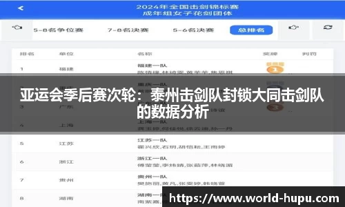 亚运会季后赛次轮：泰州击剑队封锁大同击剑队的数据分析